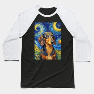 Dachshund Dog Breed Painting in a Van Gogh Starry Night Art Style Baseball T-Shirt